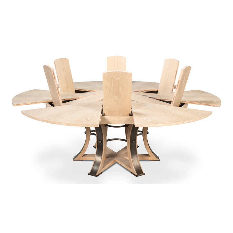 Tower Round Solid Oak Dining Table, Bleached Oak/Hammered