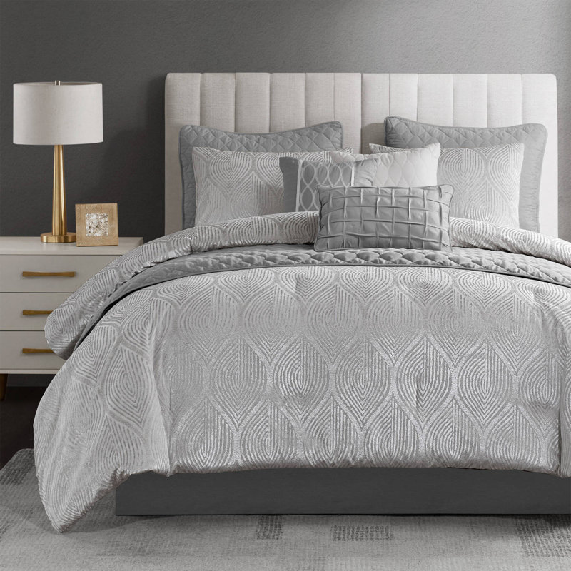 Ensemble d'édredon en jacquard 10 pièces avec courtepointe, taies décoratives, jupe de lit et coussins décoratifs
