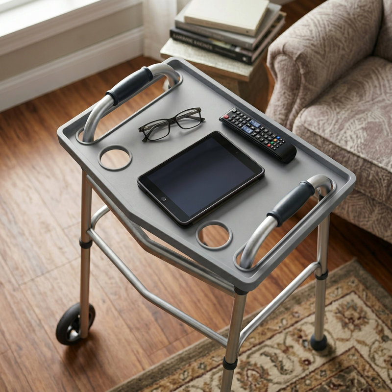 Table-plateau avec porte-gobelets Bluestone, gris