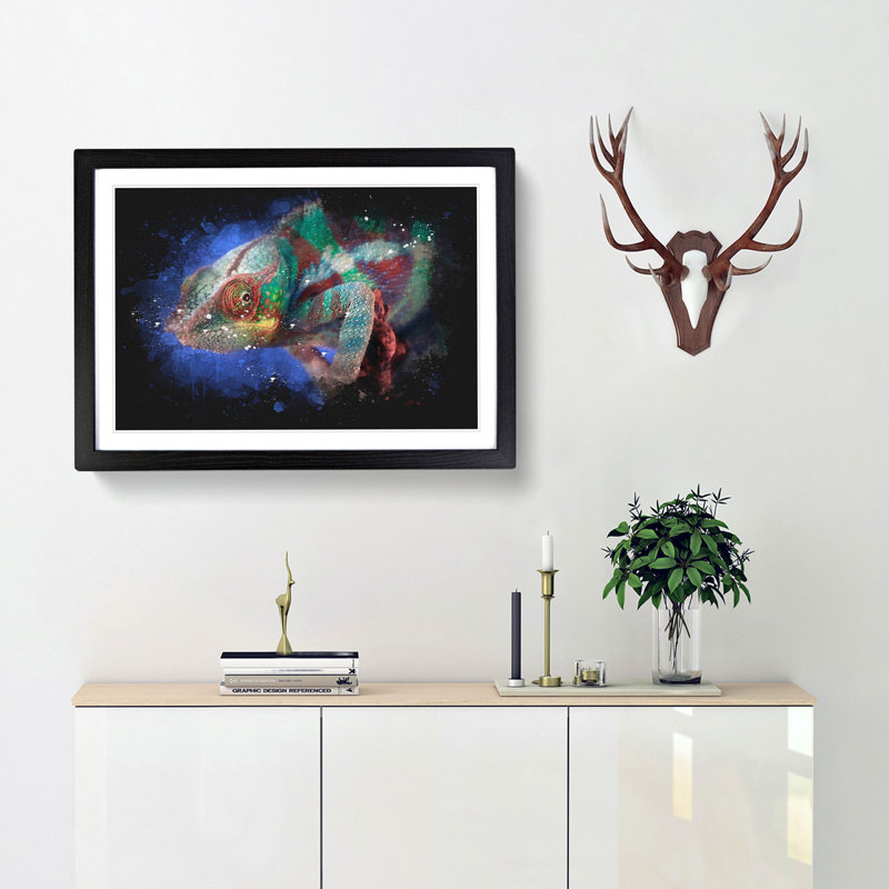 A Chameleon - Picture Frame Graphic Art Print, 24cm H x 33cm W x 2cm D, Black Framed