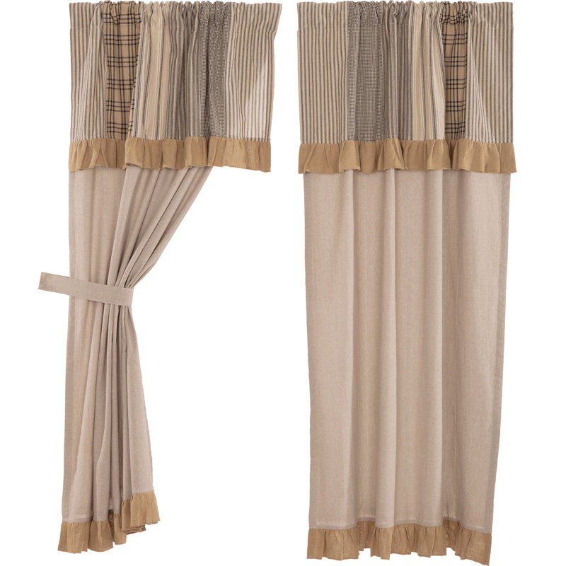 Panneau de rideau simple obscurcissant 100% coton Surikova, Kaki / gris anthracite / crème foncé, l 36 po x L 63 po