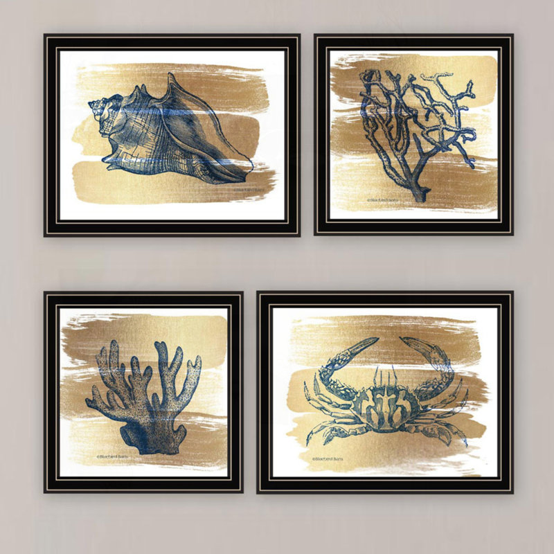 Ensemble d'art mural encadré 4 pièces Vignette, Noir, noir, noir, noir
