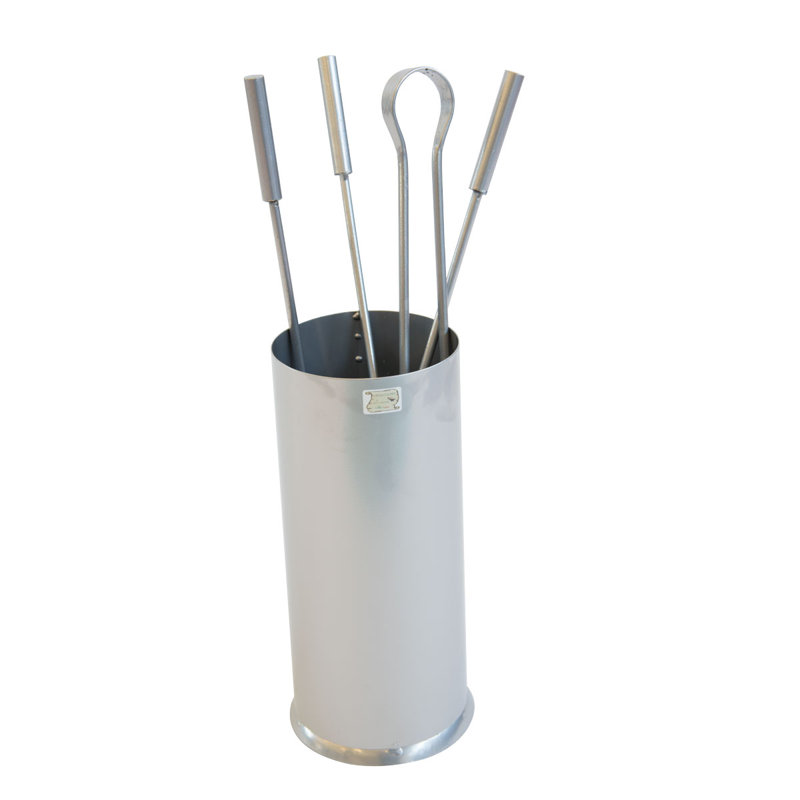 Peter 5 Piece Wrought Iron Fireplace Tool Set, Chrome