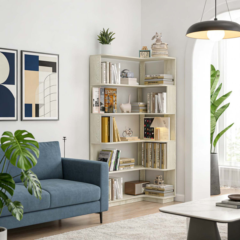 Freestanding Corner Bookshelf for Home and Office, White