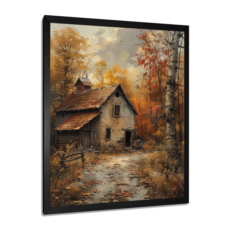 Brown Autumn Barn Rustic Charm II - Barn Wall Decor, 32" H x 24" W x  1" D, Black Single Picture Framed Canvas