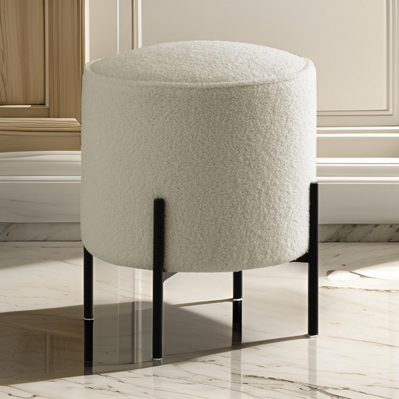 Ajiya Upholstered Ottoman, Beige Faux Fur