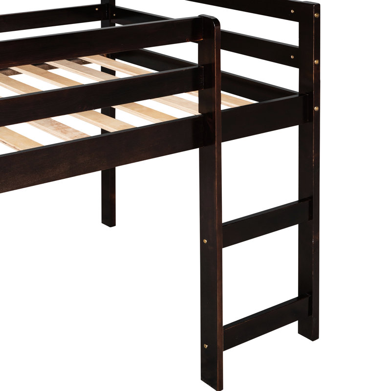 Lit mezzanine simple avec glissade, structure en bois de pin massif, sans sommier, glissade en bois massif de 6 ans et plus, fondation,
