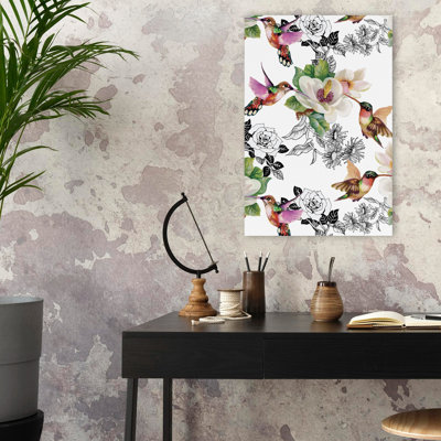 Colibris - Floral, nature morte, oiseaux, fleurs, art