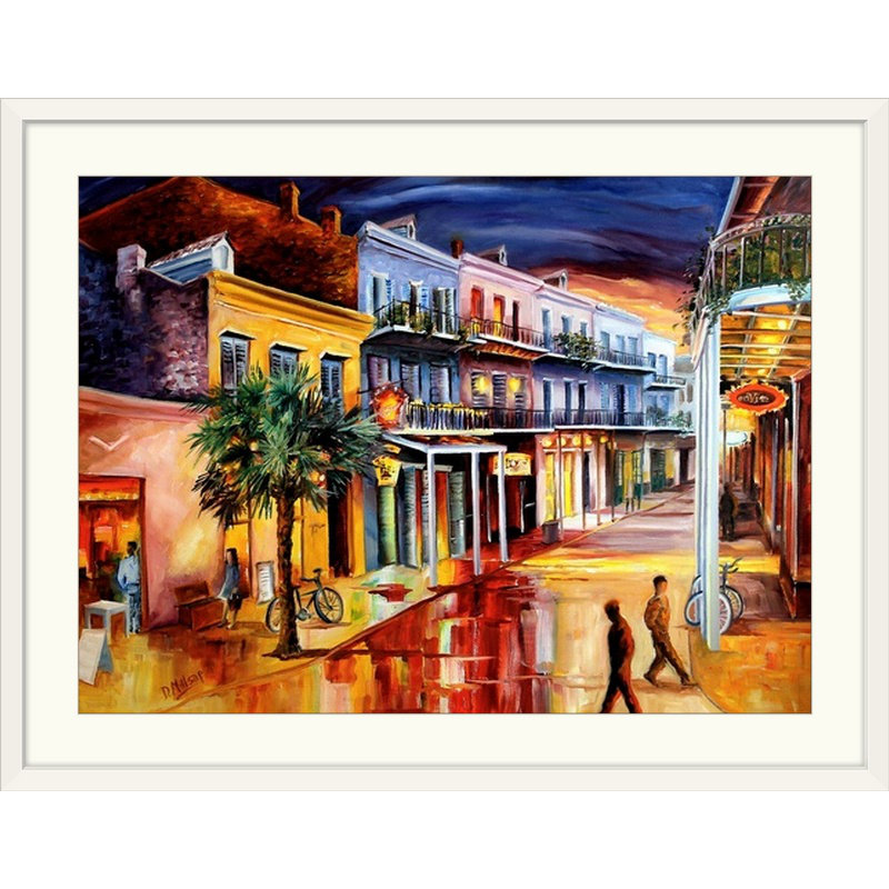 «Decatur Street at Dusk» par Bebe, reproduction, Cadre blanc, H 25 po x l 32 po x P 1 po