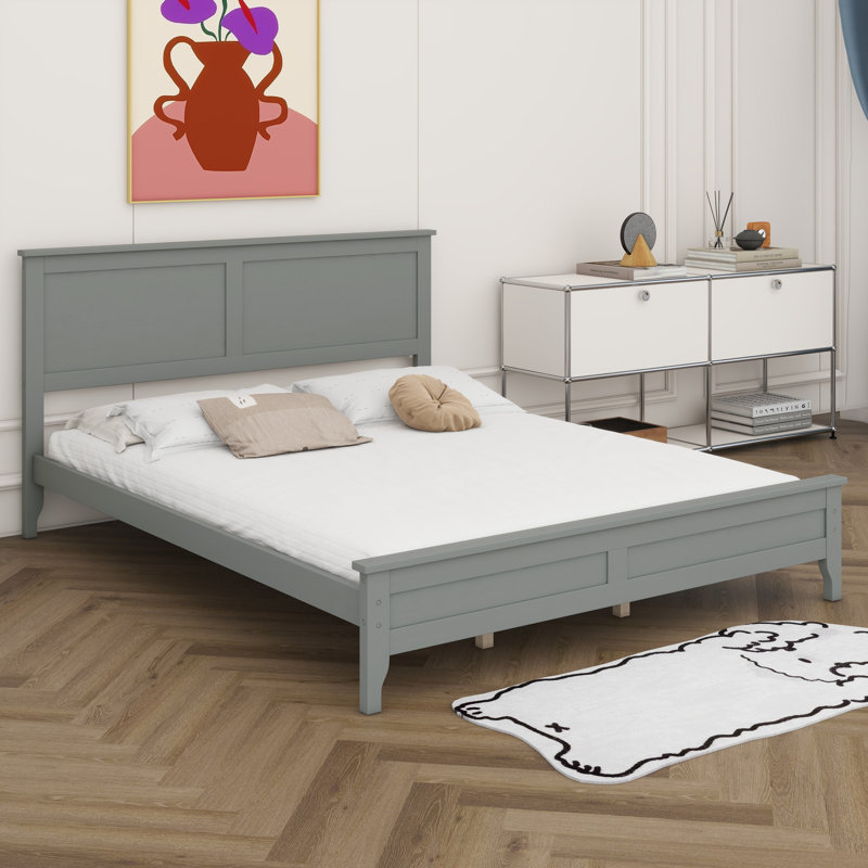 Lit plateforme très grand en bois avec tête et pied de lit, cadre de lit moderne et solide pour la chambre à coucher, aucun sommier requis