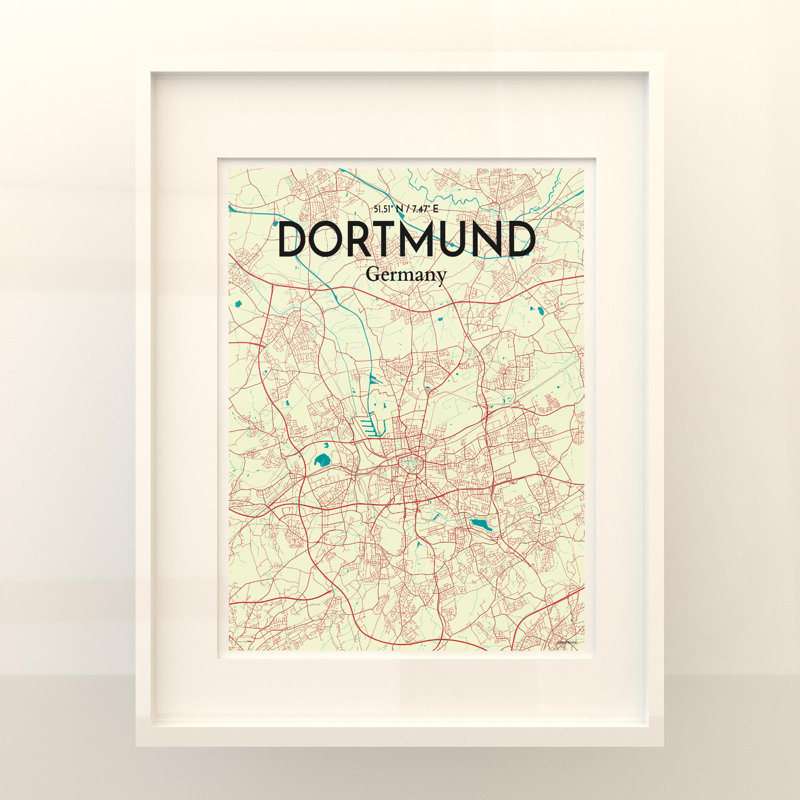 Dortmund City Map in Tricolour 1 Piece Wall Art, 20cm H x 16cm W x 0.05cm D