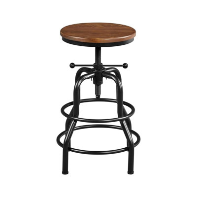 Industrial Adjustable Bar Stool - 20-27" Vintage Metal Stool with Wood Seat for Kitchen/Cafe - Brown by Williston Forge