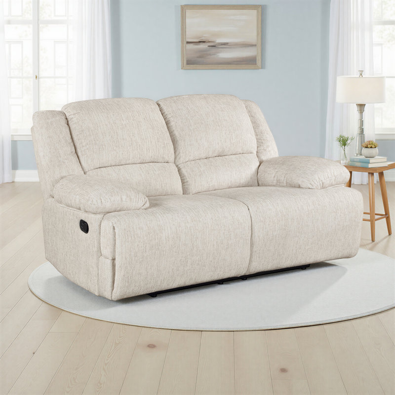 Rosser 69" Transitional Microfiber Manual Double Reclining Love Seat with Center Console & Space-Saving Wall-Hugger Design