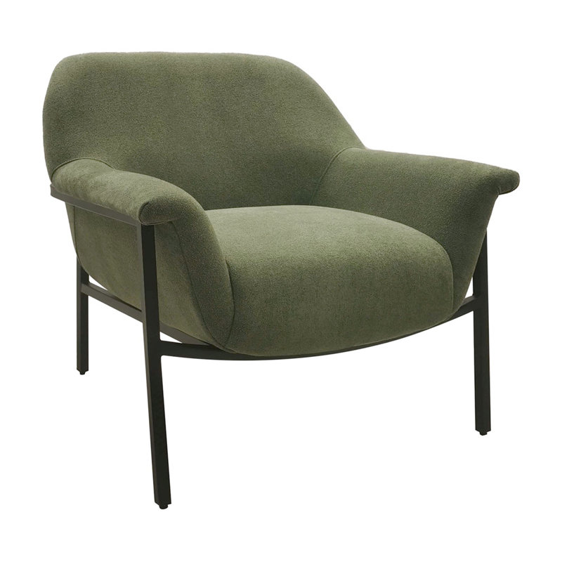 Starnisha Upholstered Accent Chair with Curved Back and Black Metal Legs, Green Polyester