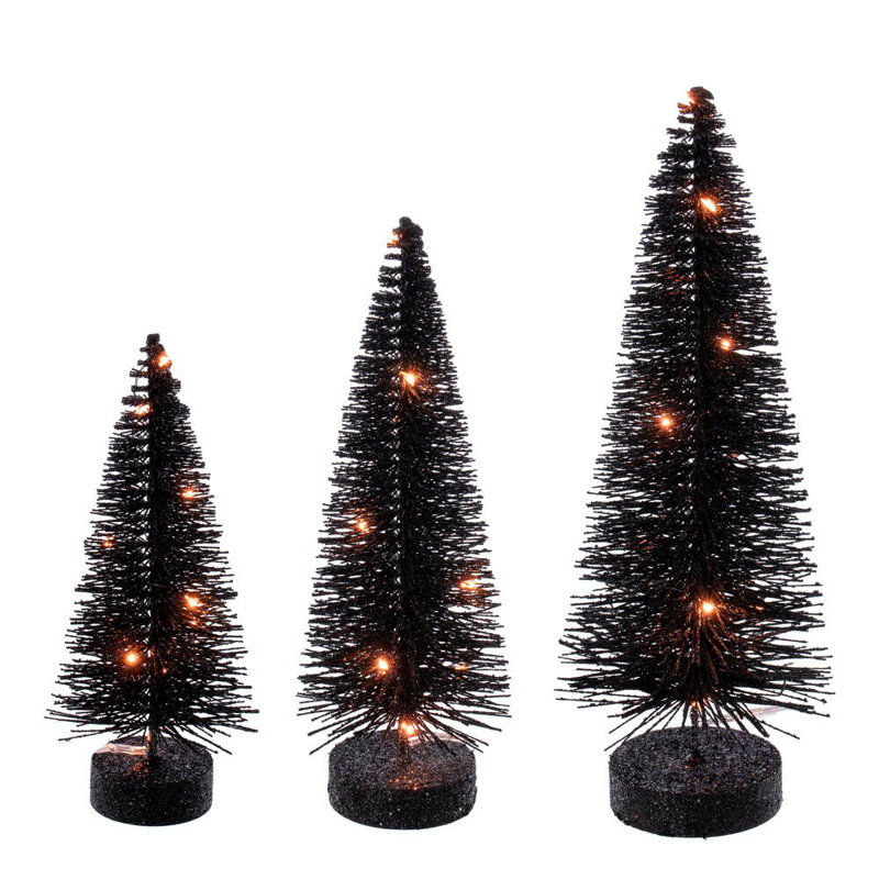  Ensemble d'arbre de brosse à bouteille noire éclairée de 8 po à 10 po à 12 po., Orange, H 1 pi, Noir