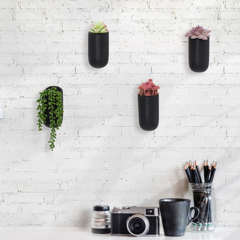 Ensemble de pots à fleurs suspendus en céramique 4 pièces Anikka, Noir