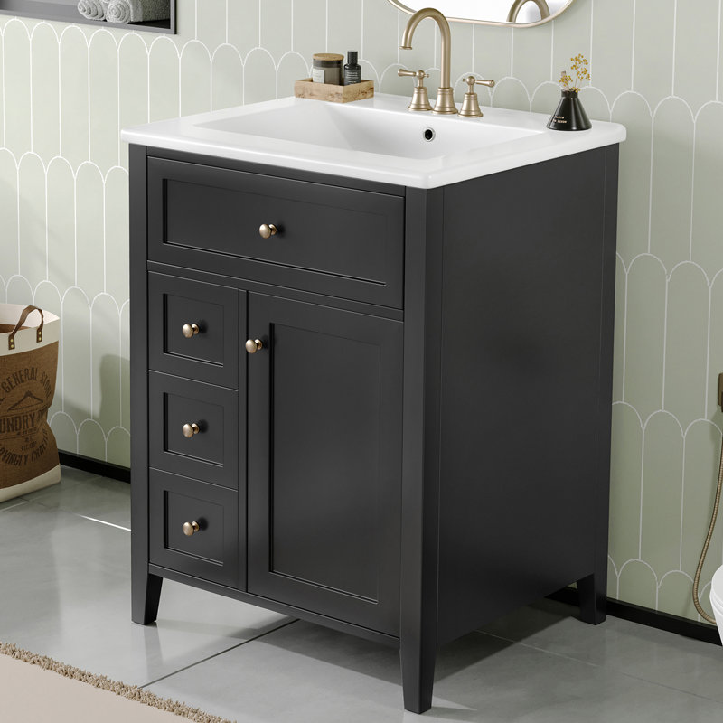 Meuble-lavabo simple 24 po avec comptoir en céramique 24 po, Noir