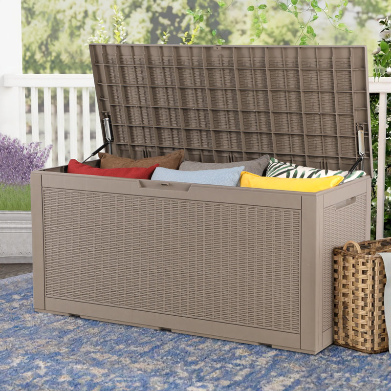 100 Gallon Water Resistant Plastic Deck Storage Container Box, Tan