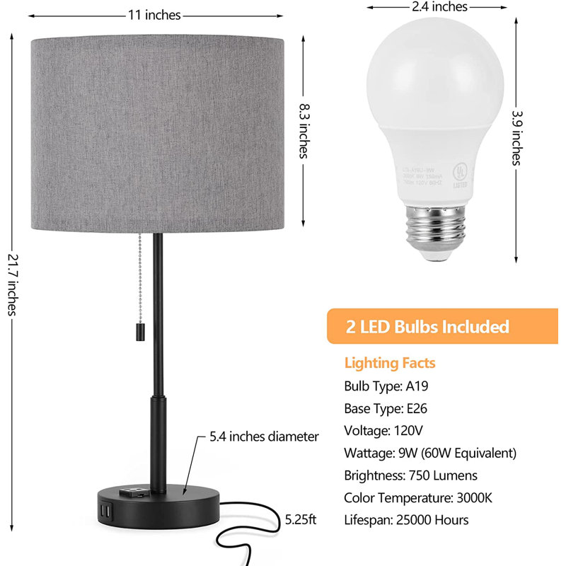 Meredy Fabric Table Lamp, Gray