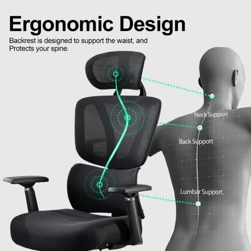Ergonomic Adjustable Lumbar and Headrest Mesh Office Chair Computer Chair, Black