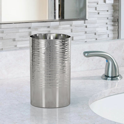 Porte-gobelet de salle de bain en acier inoxydable, verre à boire, porte-brosse à dents et brosse à maquillage pour comptoir de meuble-lavabo, lavabo et bureau, finition brillante / martelée