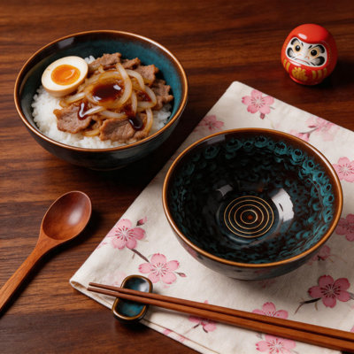 8 Inch 40 Oz Japanese Ramen Bowls Set of 2, Ceramic Deep Bowls with Tableware