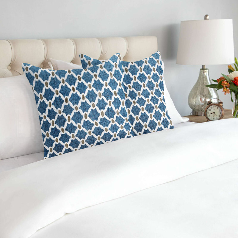 Beauville Geometric Square Throw Cushion, Blue/Cream