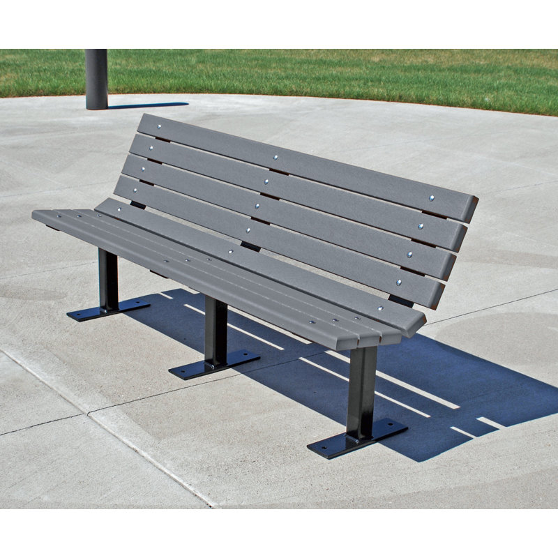 Banc de parc en plastique recyclé Contour, T enterré, 6 pi, Gris