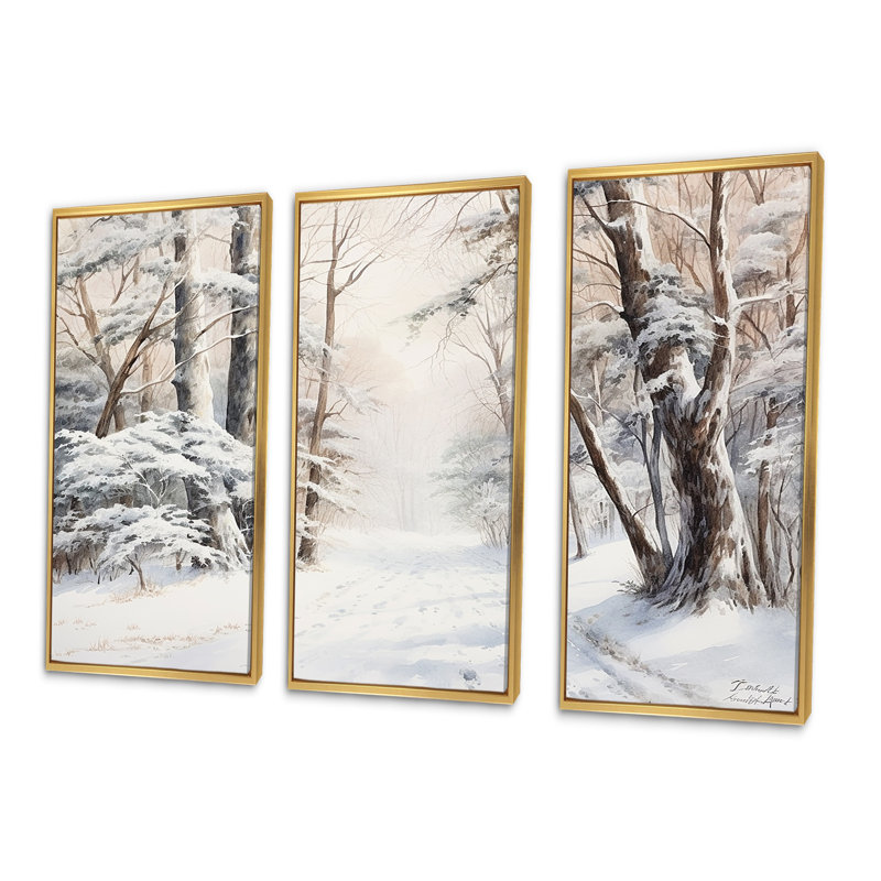 «Winter Forest Snow Charm Landscape», ensemble d'art sur toile neige, H 40 po x l 60 po, Cadre flottant doré