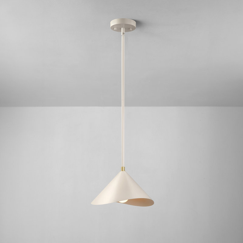 Luminaire suspendu 1 lumière grège mat avec détails en laiton, Blanc, Gris