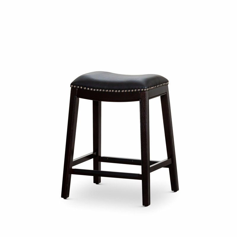 Tabouret de comptoir 24 po, finition espresso, siège en cuir noir, Siège noir / structure espresso