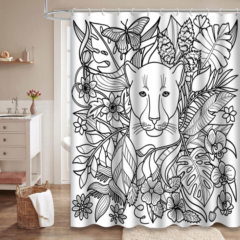 Rideau de douche avec 12 crochets Jungle Flowers Leaves, L 72 po x l 72 po