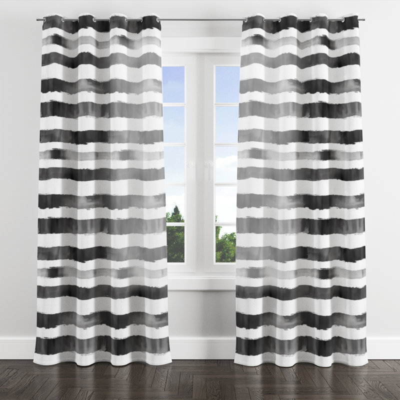 Rideaux obscurcissant à rayures - Rideau à œillets noir et blanc moderne - 1 panneau, L 52 po x L 95 po, Œillets argentés