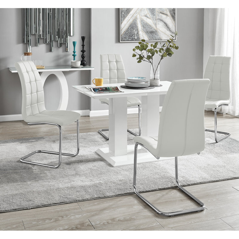Eubanks Dining Set with 4 Chairs, White, White