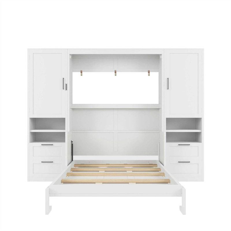 Lit escamotable mural avec placard, tiroirs et tablettes Murphy, Double / double, Blanc