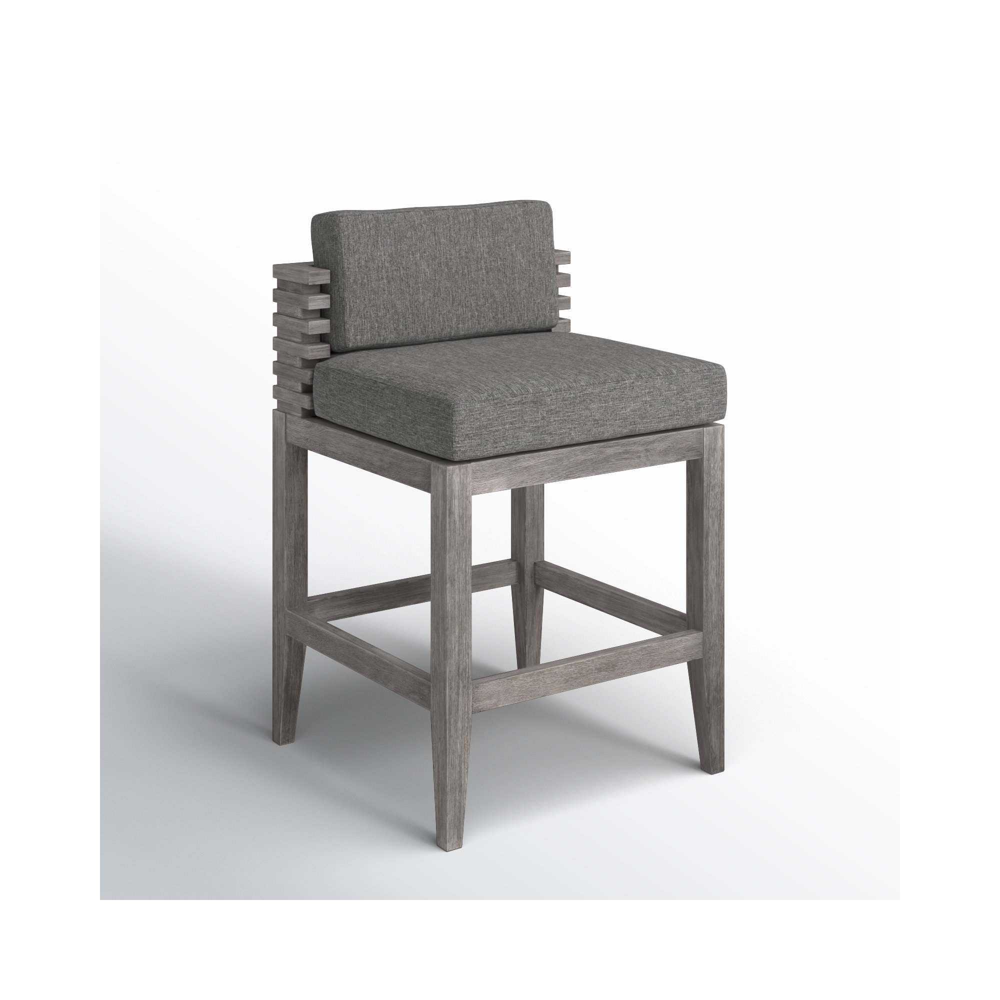 Aerilyn Wood Outdoor Bar Stool with Cushion, Grey Performance, Light Gray, 27.50" H