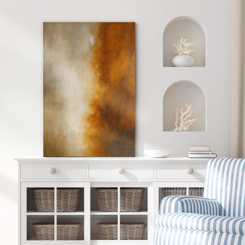 «Warm Amber & Neutral Gradient Abstract», reproduction d'art sur toile encadrée, H 36 po x l 24 po x P 1,5 po, Toile tendue