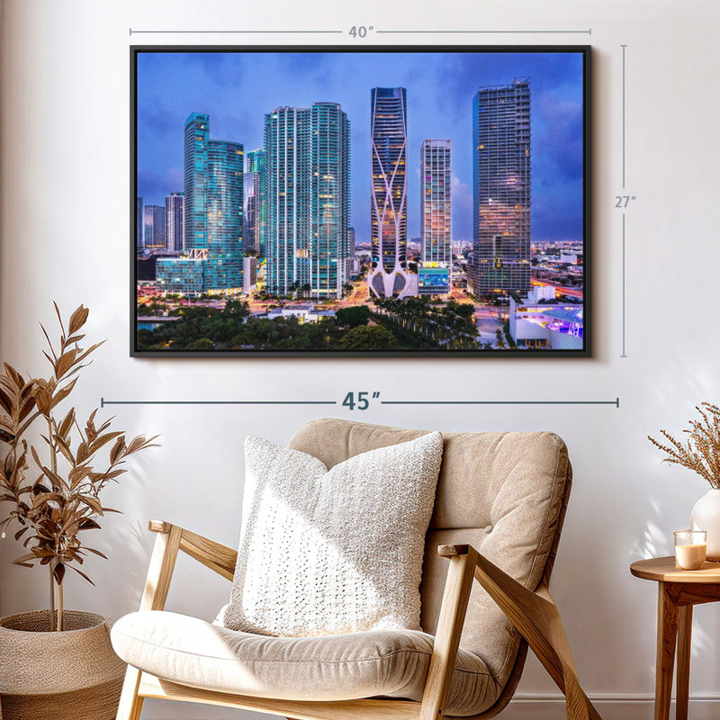 «Miami Downtown Skyline Aérien, art mural», H 27 po x l 40 po