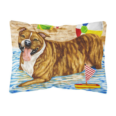  Beach Bum Staffie Fabric Indoor/Outdoor Throw Pillow