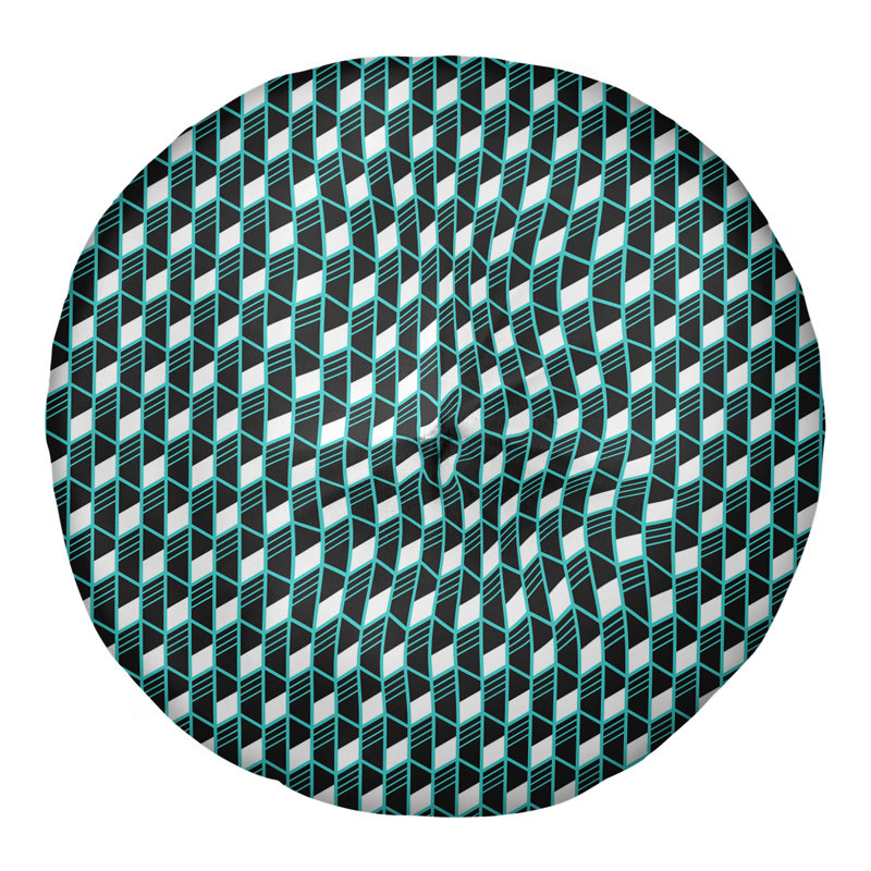 Coussin de sol géométrique Katelyn Elizabeth, 26 po x 26 po, Sarcelle / Noir
