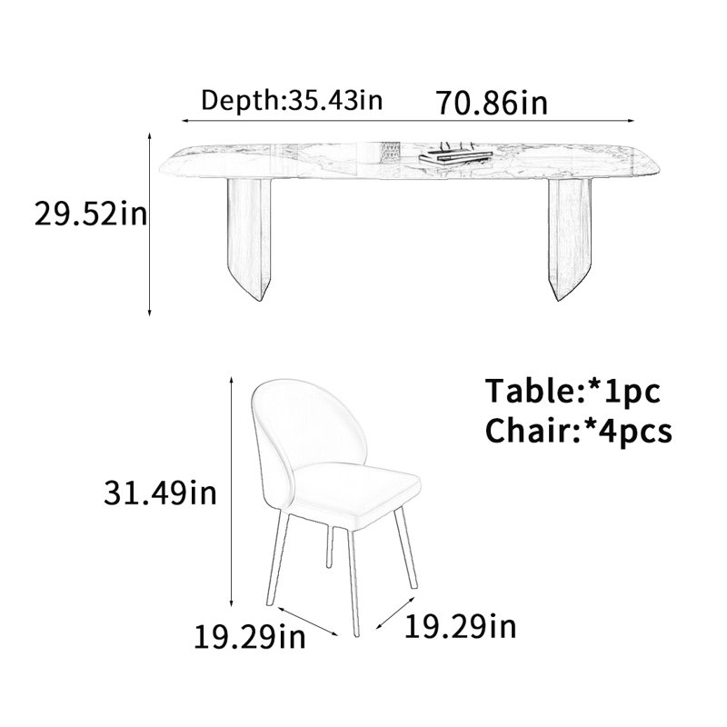 Table de salle à manger Light Luxury, H 29,52 po x L 70,86 po x l 35,43 po