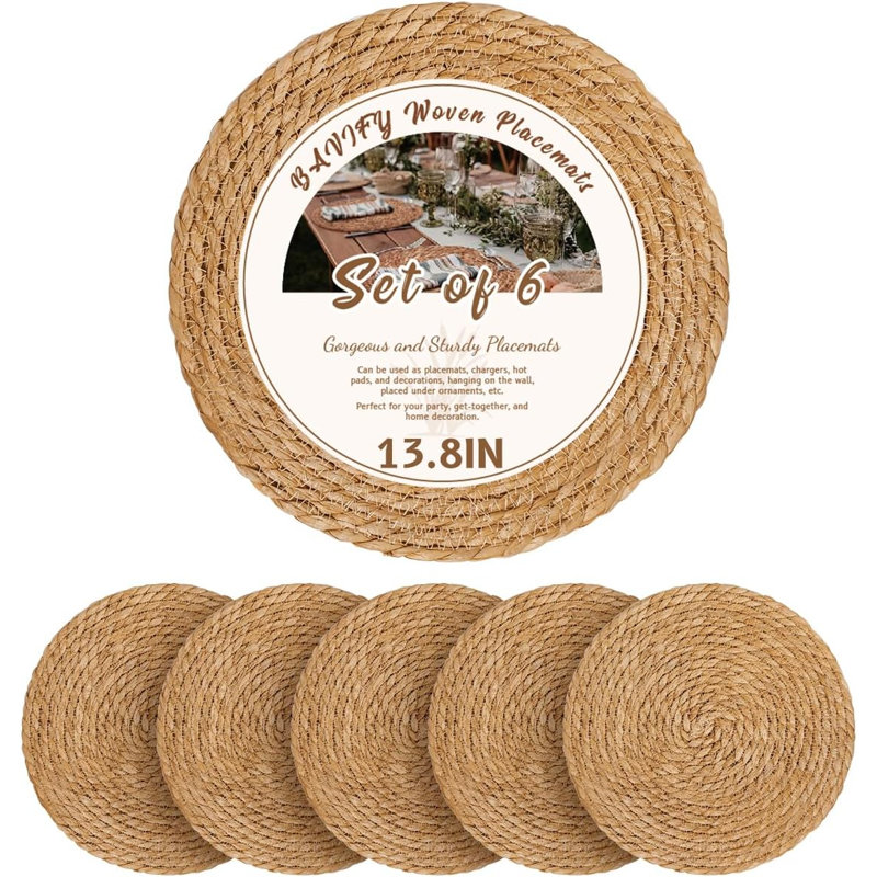 Ensemble de 6 napperons tissés Boho, Rond 13,8 po