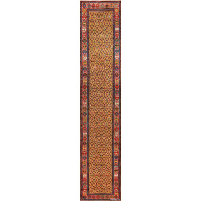 One-of-a-Kind Runner 3' X 16'10" 1900s Runner Wool Area Rug in Brown/Red