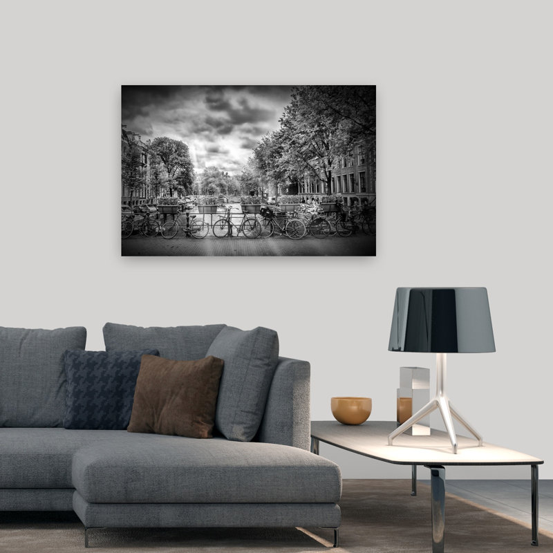 «Amsterdam Canal Bicyclcles», reproduction de tulipe contemporaine, art mural de la ville, 32" H x 48" W