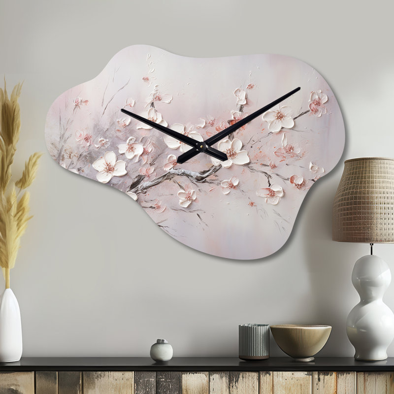 Horloge murale en métal rose et gris - fleurs asymétriques, Petit