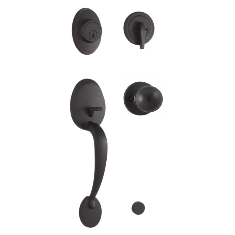 Hillcrest Handleset with Deadbolt and Hudson Door Lever and Premiere Essentials Rosette, Matte Black