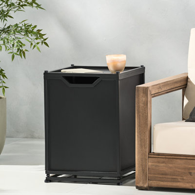 Outdoor Metal Tank Holder Side Table, Matte Black, Modern Design For Interior Space Decor, Multi - Functional Piece, Powder Coated Iron, 16.08 W, D, 21.48 H Black Holder, Table With And Clean Design,