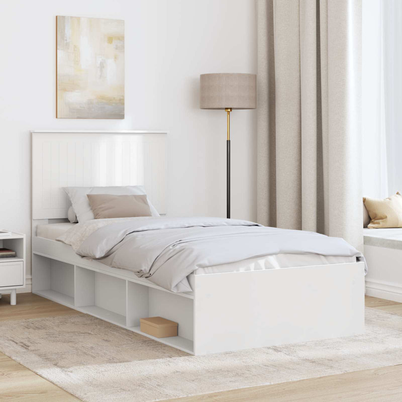 Solid Wood Bed, European Single (90 x 200 cm), White