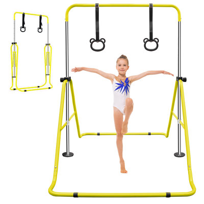 Height Adjustable Training Bar, Multi-Functional Horizontal Bars Equipment with Bear Rings