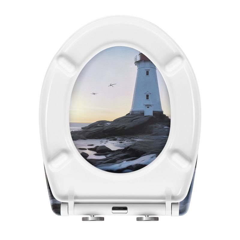 Toilet Seat Soft Close, Quick Release Toilet Seat Adjustable, Top/Bottom Mounting, O-Shape With Beacon Pattern, Duroplast